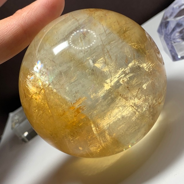 超透明♪イリデッセンス☆可愛い色合いカルサイトスフィア・台座付き