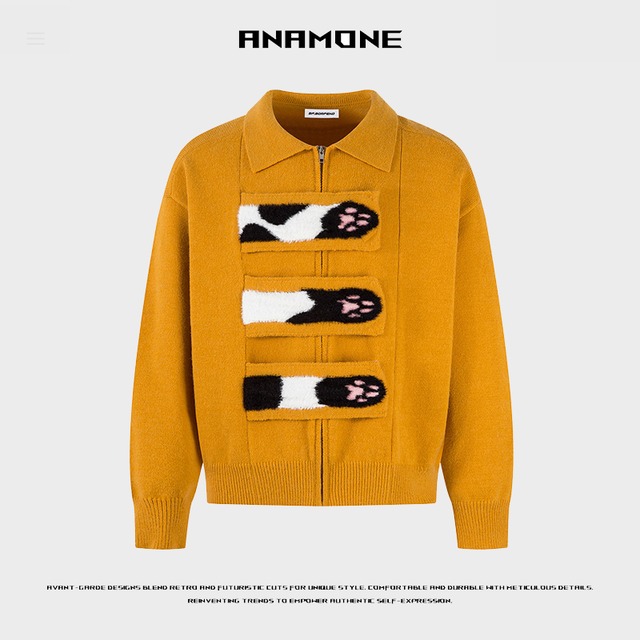 ♥猫の肉球とダルメシアンが温もりを添える！【ANAMONE シリーズ】★カーディガン★ セーター 2color ユニセックス レディース 猫 猫爪 ねこ ネコ 犬柄