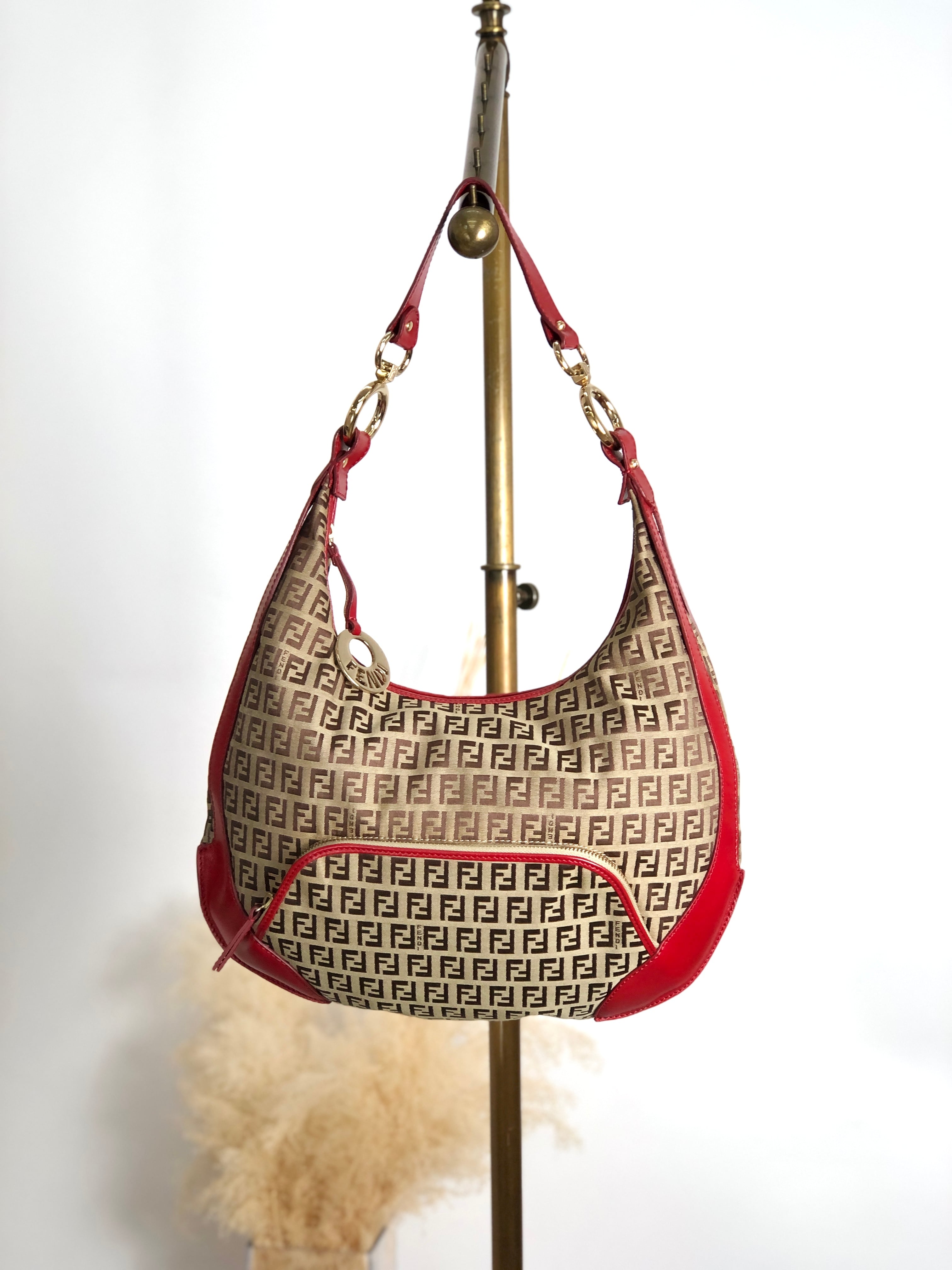 FENDI フェンディ ズッキーノ ワンショルダー ブラウン×レッド