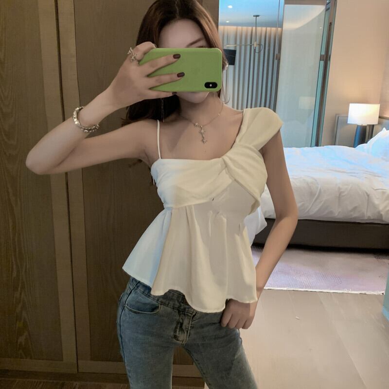 サマーホワイトウェストノースリーブトップス 夏物 ガールズファッション6954001118