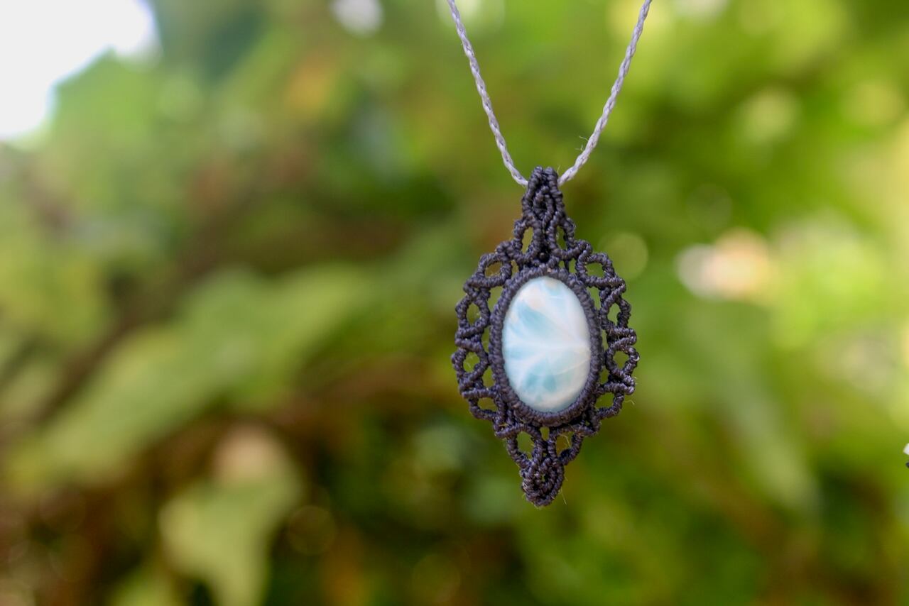 Larimar micro macrame pendant
