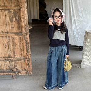 秋プリーツ加工デニムワイドパンツ