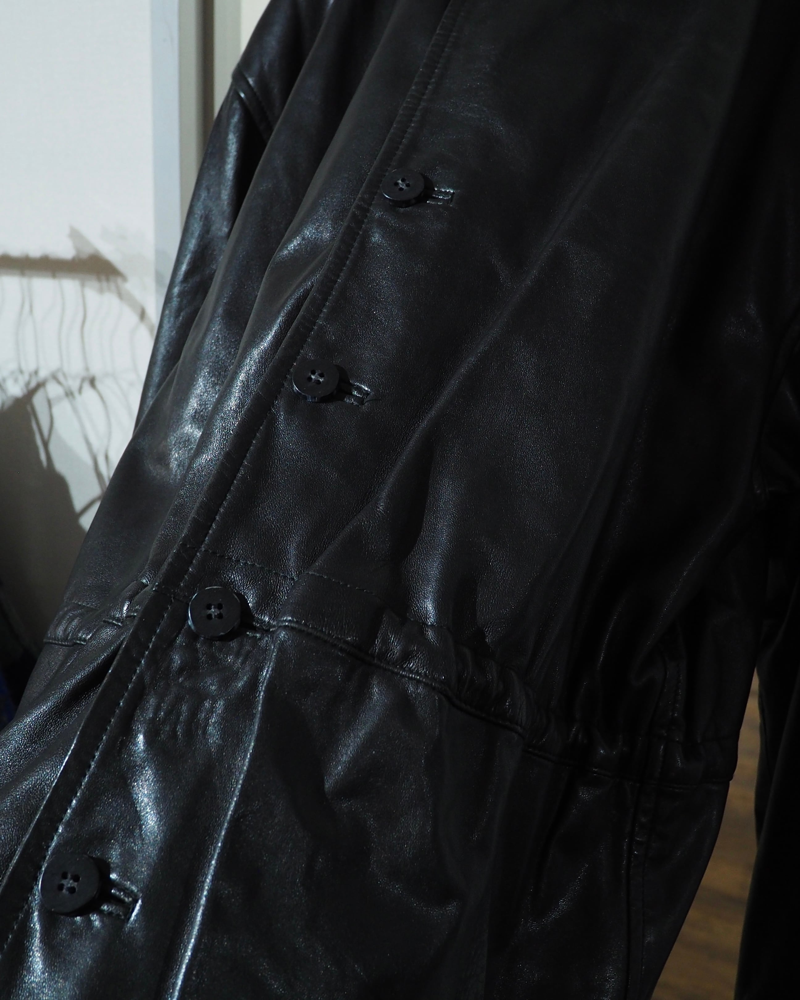 ” 艶美 ‐ Lustful Beauty ” Black Lamb Leather Vintage Half Coat Jacket