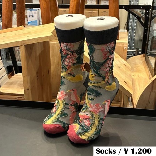 TOPANGA Socks Lady's Sheer art socks Squirrel and bird　シアーアートソックス　リスと鳥　ブラック　シースルー　レディースソックス　靴下　ギフト　