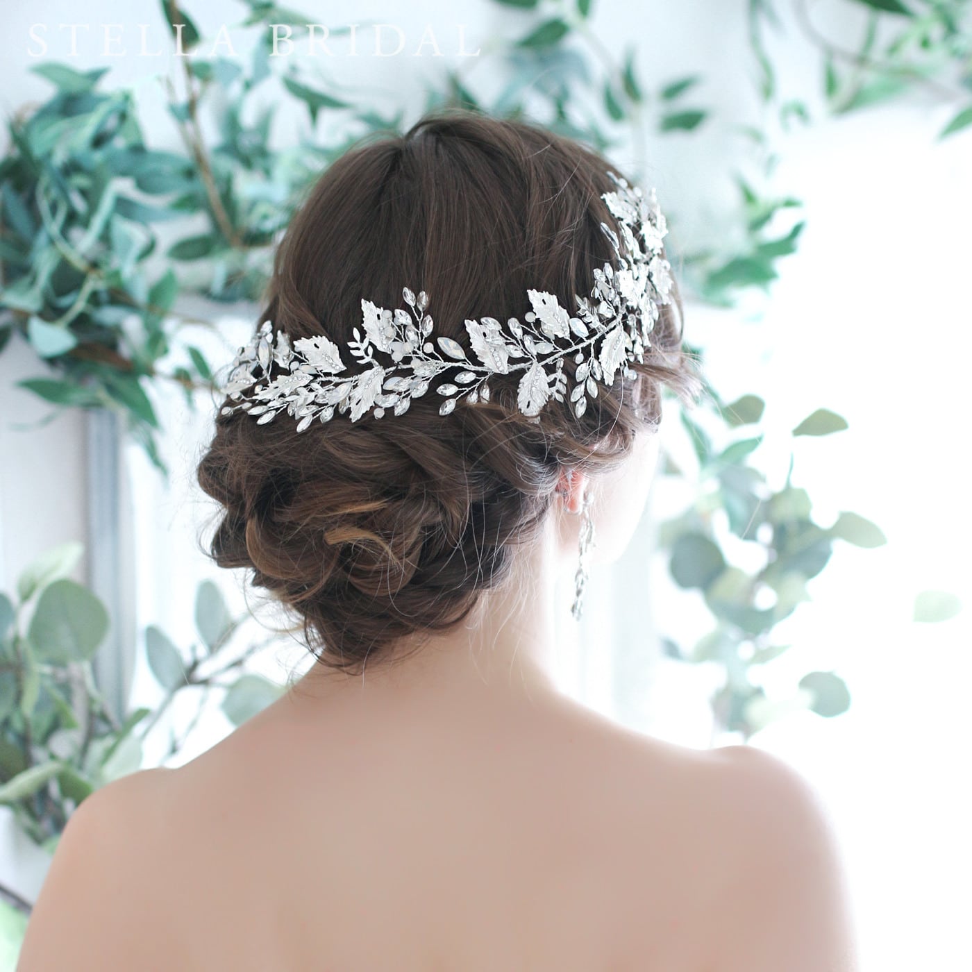 STELLA BRIDAL ウェディングヘッドドレス ジュノー 受注生産品】オーストリアンクリスタルとホワイトオパールの小枝