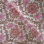 ブロックプリント生地【50cm単位】インド綿 片耳デザイン付き 花柄 白×ブラウン×ピンク #44089-WT2