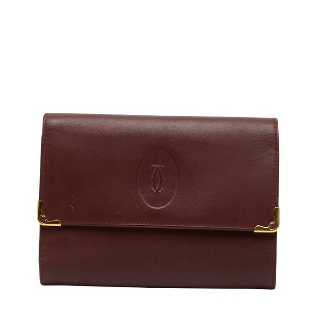 カルティエ マストライン 三つ折り財布 ボルドー ワインレッド レザー レディース CARTIER 【中古】