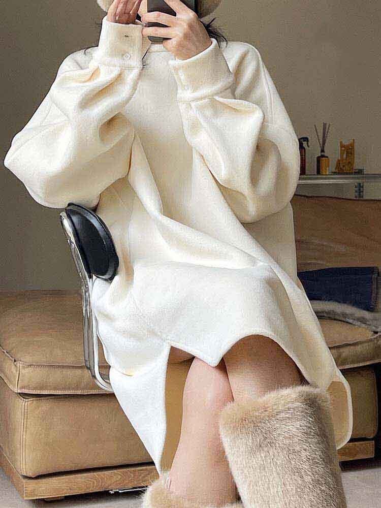 ドロップショルダーワンピース フリース もこもこ カジュアル かわいい 白 ルームウェア ミディアム丈 大きいサイズ 韓国 CH8140