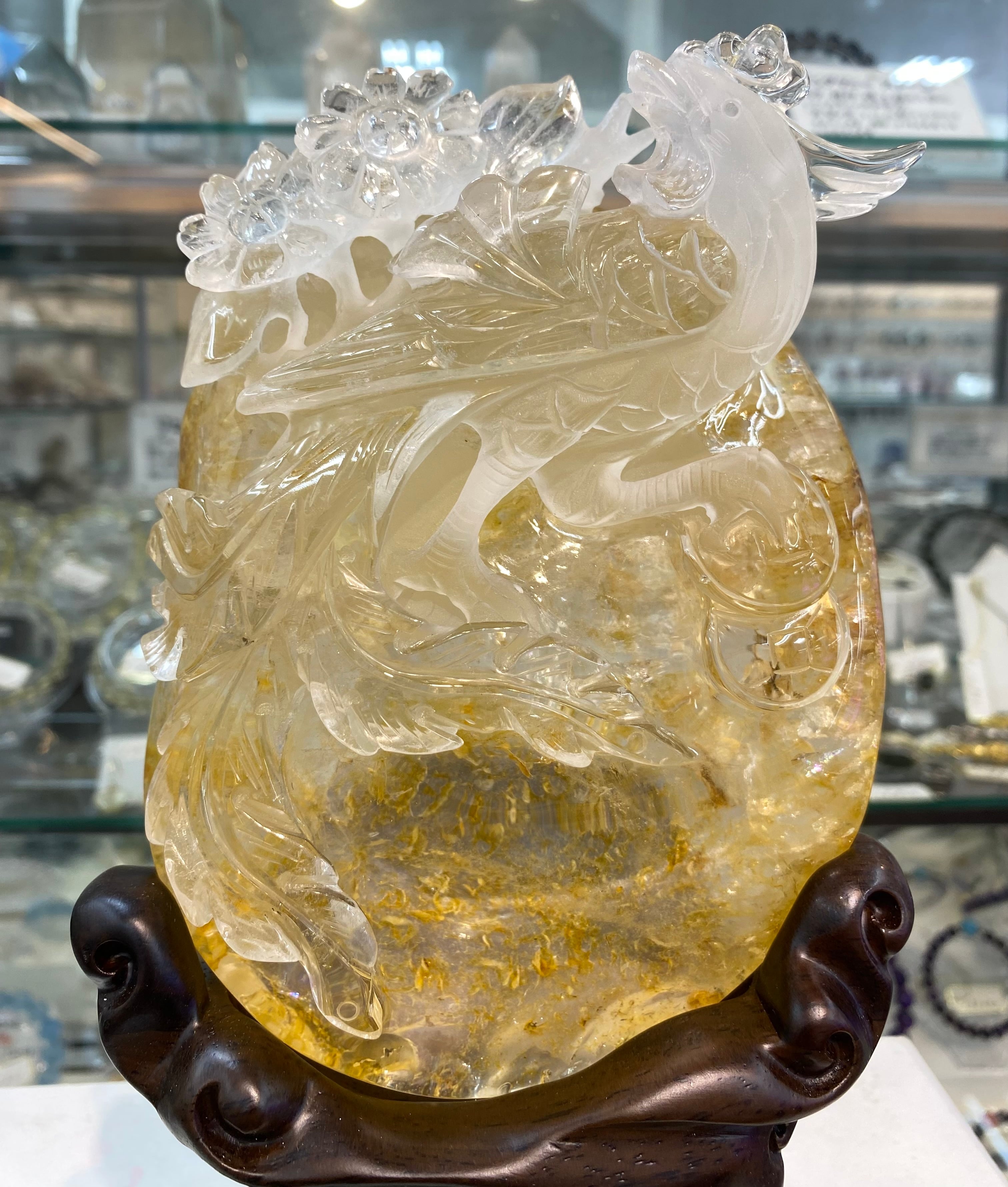 厳選 水晶鳳凰 透かし彫り水晶鳳凰 虹入り！ライモナイト入り水晶鳳凰