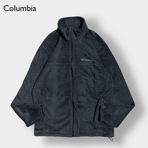 Columbia フリースジャケット ジップアップ フルジップ アウター M コロンビア アウトドア ワンポイント 刺繍ロゴ グレー US古着