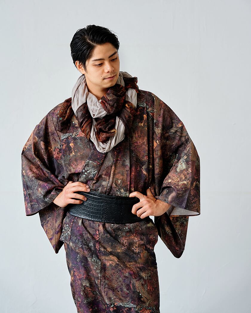 木綿浴衣(オーダー男仕立て)〈BLUE・PEACOCK・SILVER〉 | oriif.