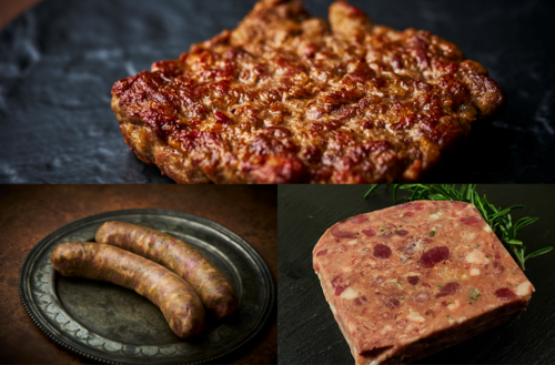 猪肉のSteak haché(150g×3枚)+キョングラメール100g＋猪野菜ソーセージ2本（3~4人前_ギフトBOX仕様）【送料無料】