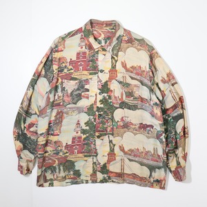 50's L/S Picture Pattern Hawaiian Shirts  50年代　アロハシャツ　ピクチャー柄　A723