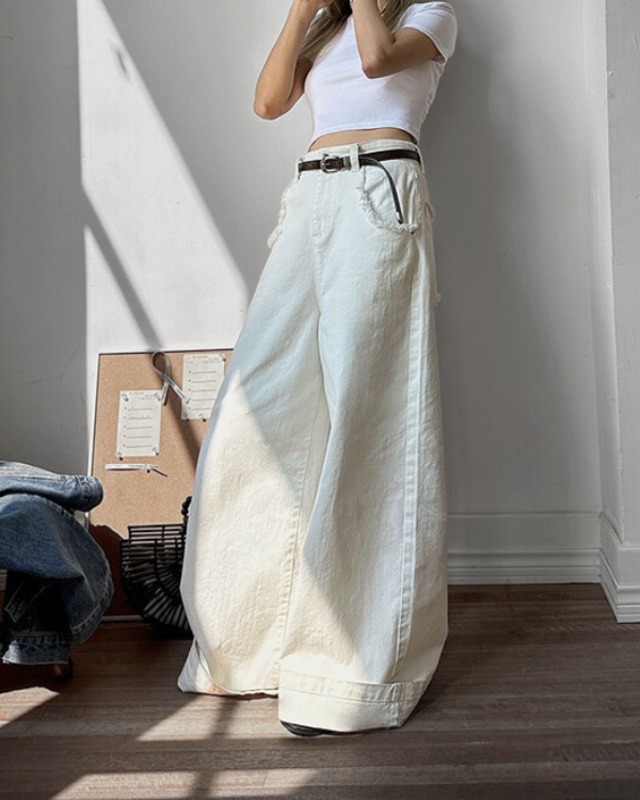 Cut-off wide denim pants　TH3183