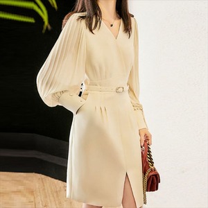 【送料無料】 ロングドレス ドレス dress 衣装 ワンピース パーティードレス パーティドレス ロング ロング丈 膝丈 ひざ丈 袖あり 長袖 Vネック Iライン プリーツ フォーマル エレガント 可愛い 大人可愛い きれいめ シンプル シック コンサバ 華やか 大人 上品 おしゃれ お洒落 主役級 こなれ感 高見え 高級感 無地 30代 40代 レディース 女性用 デート お出かけ お呼ばれ パーティー お茶会 授業参観 結婚式 二次会 パーティ 演奏会 韓国 ファッション コーデ 楽ちん 体型カバー