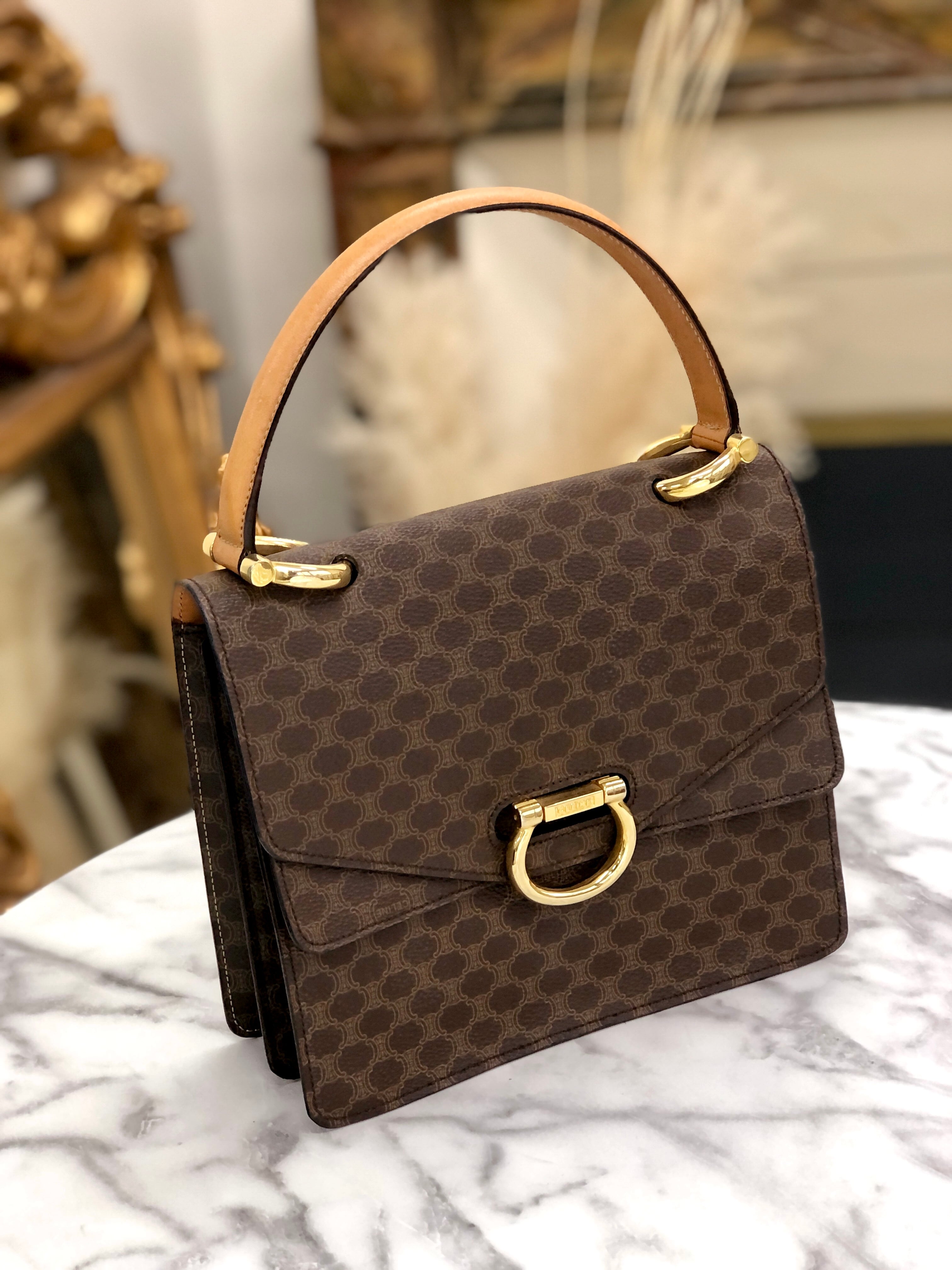 CELINE オールド セリーヌ マカダム ハンドバッグ ブラウン ヴィンテージ