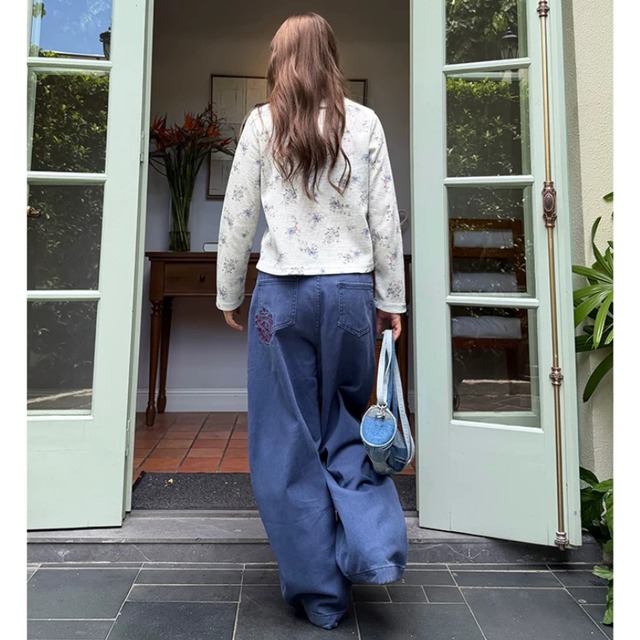 flower henley neck long tee　フラワーヘンリーネックロングティー　J2159