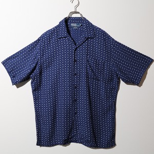 極美品 M Clayton レーヨン ポロラルフローレン 半袖シャツ 和柄 Polo Ralph Lauren クレイトン ネイビー