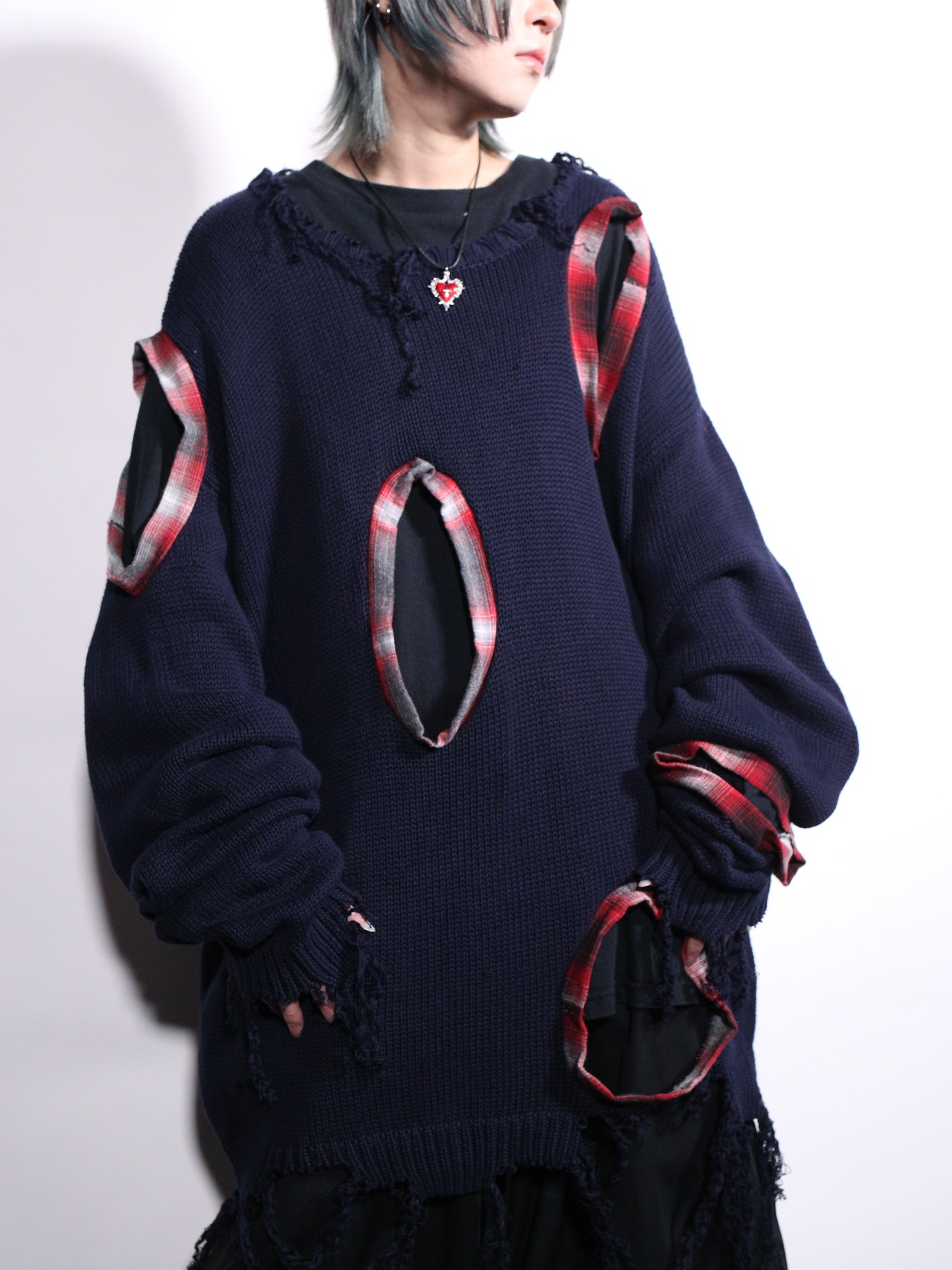 REMAKE / ”random dots” × ”boro” custom cotton knit - 2