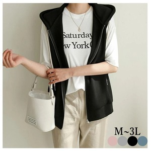 ベスト フード付き レディース 4色 M-2L スウェットベスト ジップアップ カジュアル 26LT198