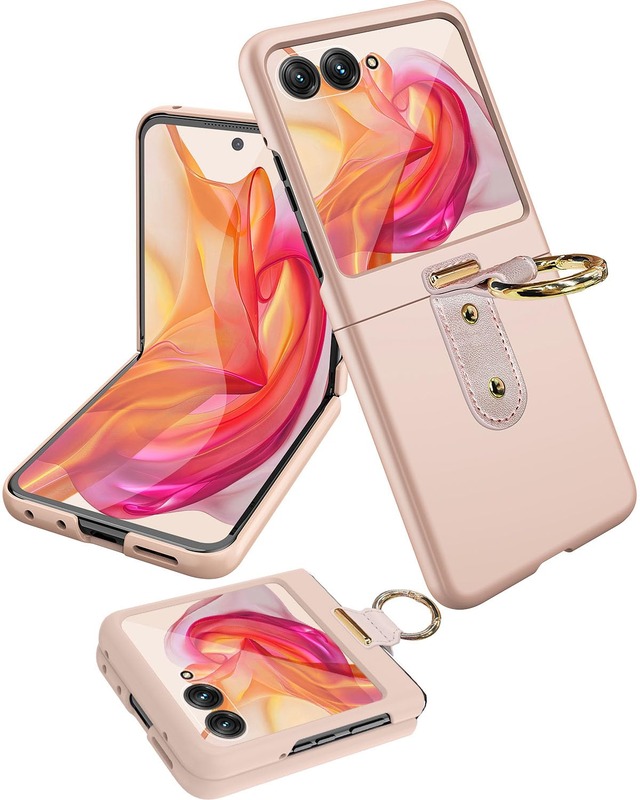 Miimall 対応 Moto Razr 50/50s/60/Razr 2024/2025 携帯ケースリング付き ヒンジ保護 極薄 スマホケース【マットPC 耐衝撃 軽量 折り畳 衝撃吸収 強化ガラス 全面保護 指紋防止] バンパー Case モトローラ Razr 50 保護カバーMoto Razr 50 スマホカバー対応（ローズゴールド）