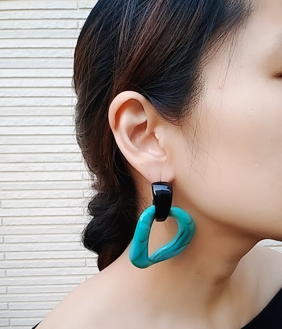 幾何学模様 ドロップピアス イヤリング 大振り ターコイズ 個性派 アクセサリー