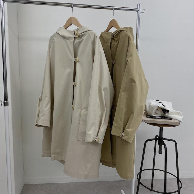 back tuck hood trench coat