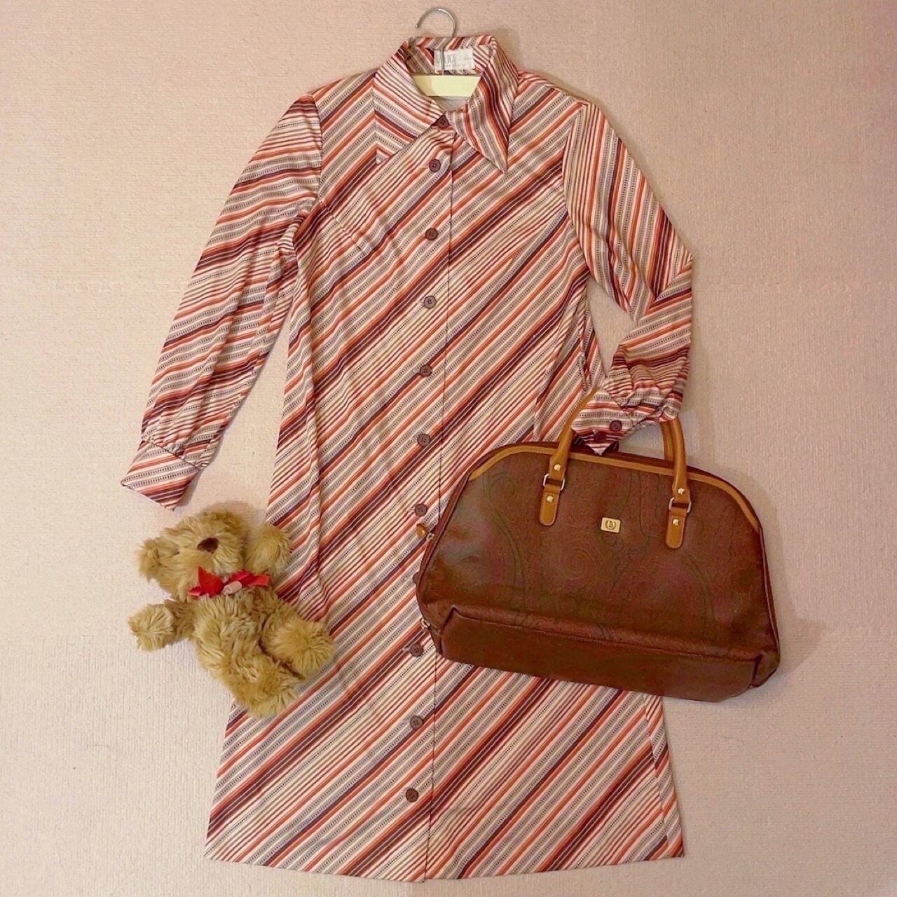 brown orange stripe one-piece