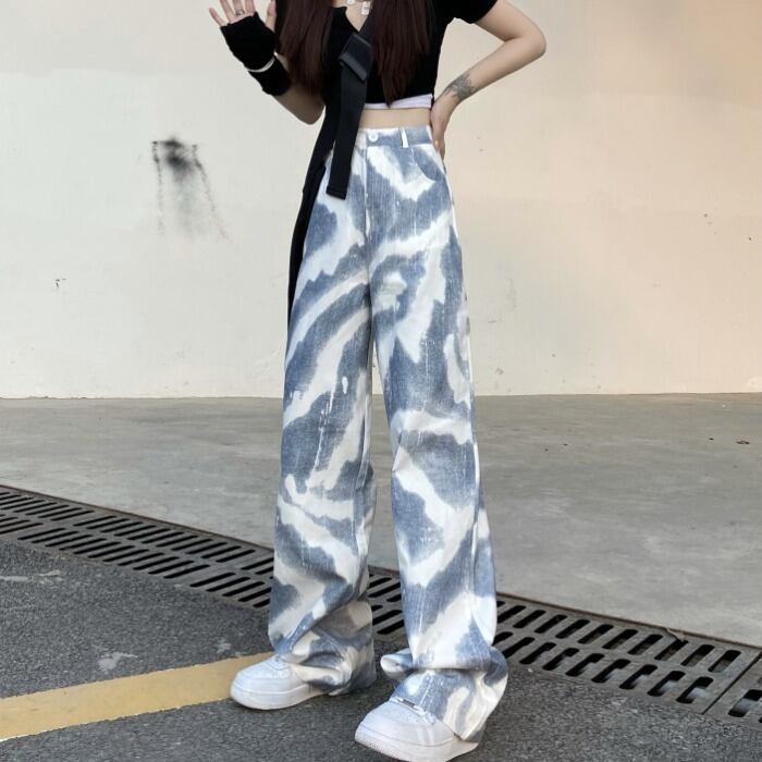 スプリングサマールーズジーンズ カジュアルパンツ ハイウェストウェストワイドレッグ 春物 夏物 ワイドパンツ ケッペル24360181704