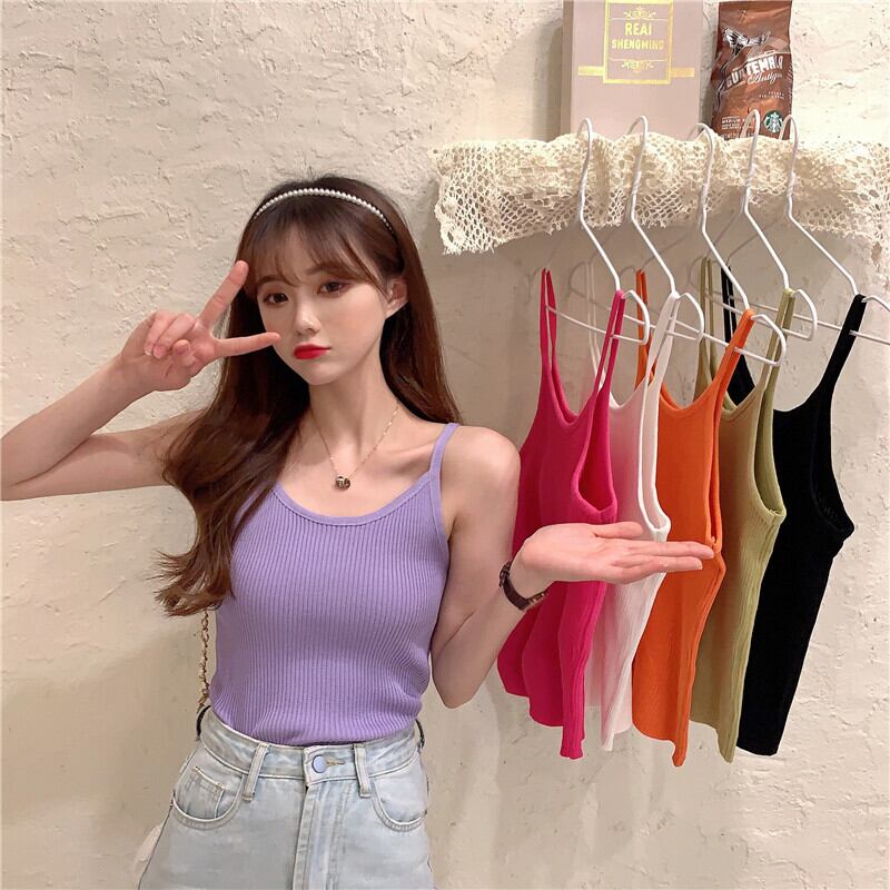 2020年夏の新作レディーススリムスリミングボトミングセーターパープルキャミソールショートノースリーブトップス 1号婦人32295177097