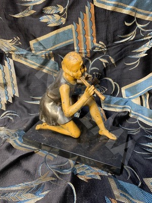 アールデコ モダン ジョルジュ・マキシム 在銘 Georges Maxim ブロンズ 彩色 笛を吹く少女 Double Flute 1930年頃 フランス 作家物 骨董 ビンテージ ヴィンテージ アンティーク 1点物 odd-00005