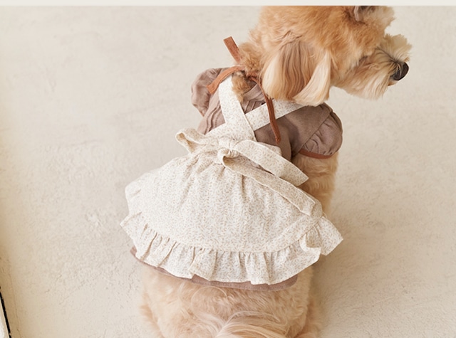 即納販売　Leaf apron Skirt リーフエプロンスカート [Navy/beige]  韓国犬服　fond blanc
