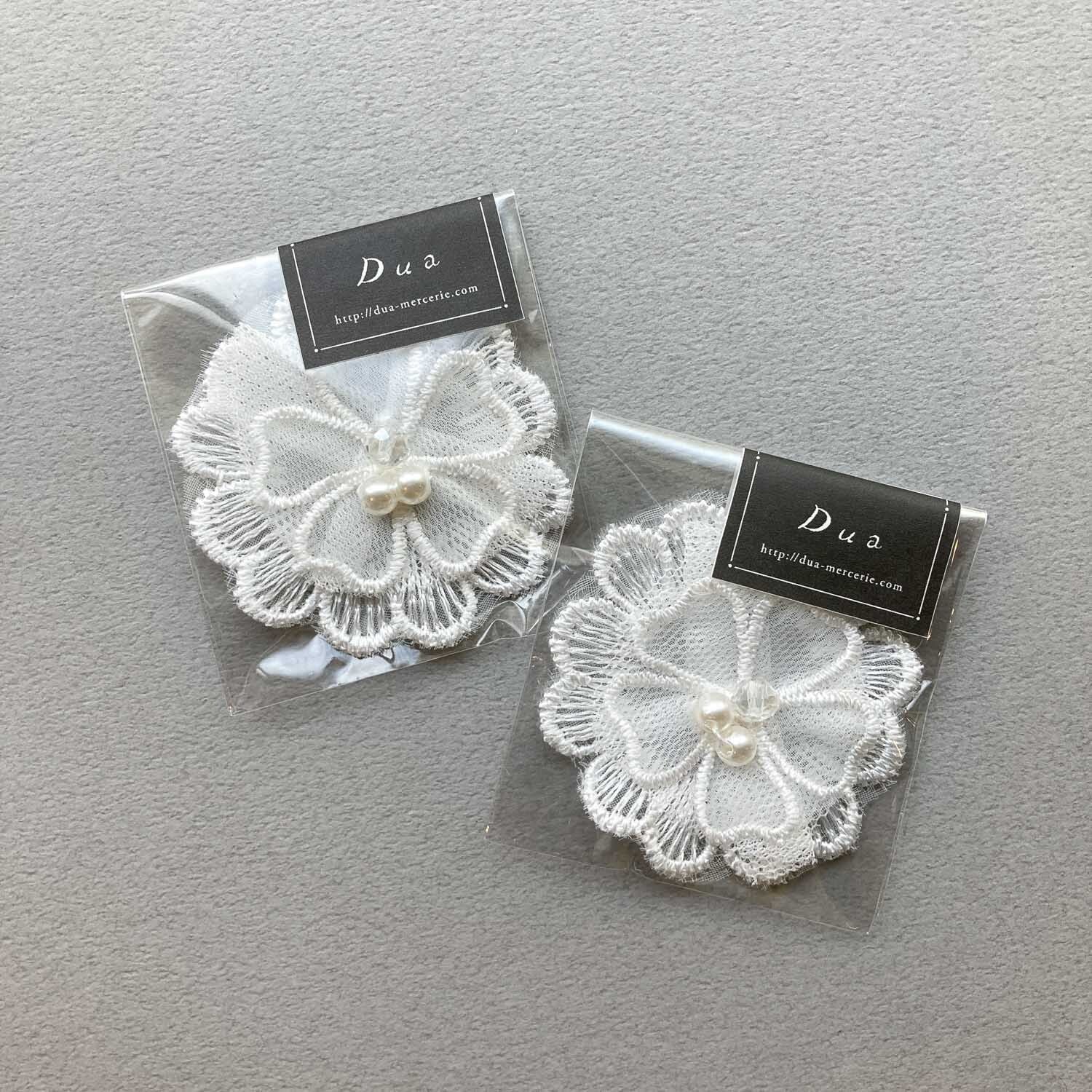 再入荷〉ビーズ付ひらひらお花モチーフレース（白・45mm） | Dua