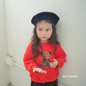 【Butter cup】ビッグベアスウェット 80〜110cm レッド 241020