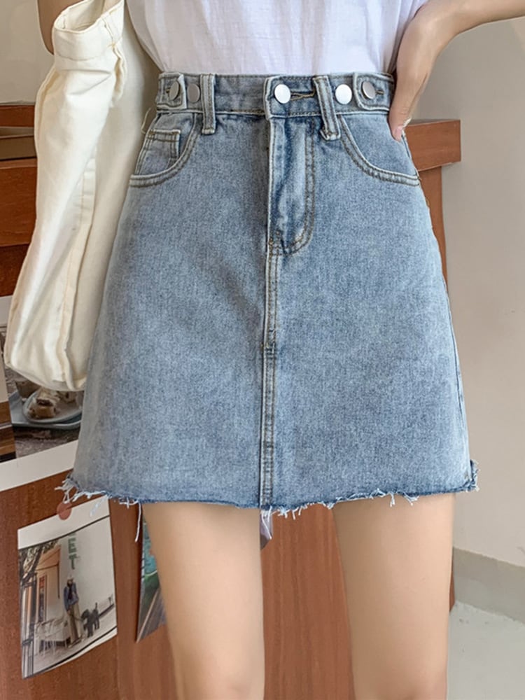 【新作】【送料無料】 小柄な女性のための夏デザインのデニムショートスカート、ハイウエストAラインスカート、薄いホットガールヒップハグスカート 0355497924740