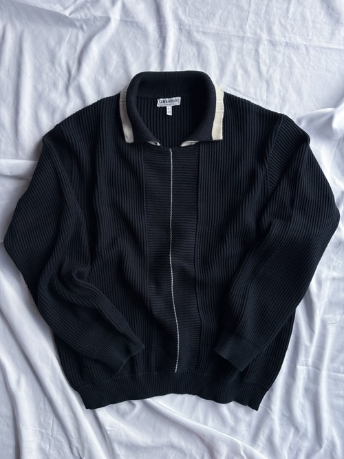 GIORGIO ARMANI LE COLLEZIONI Polo Collar Cotton Rib Knit Jumper