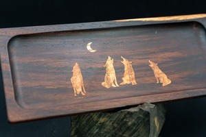 【唐木三大銘木】 紫檀 (ソノケリン) ペントレイ 象嵌 月に吠える