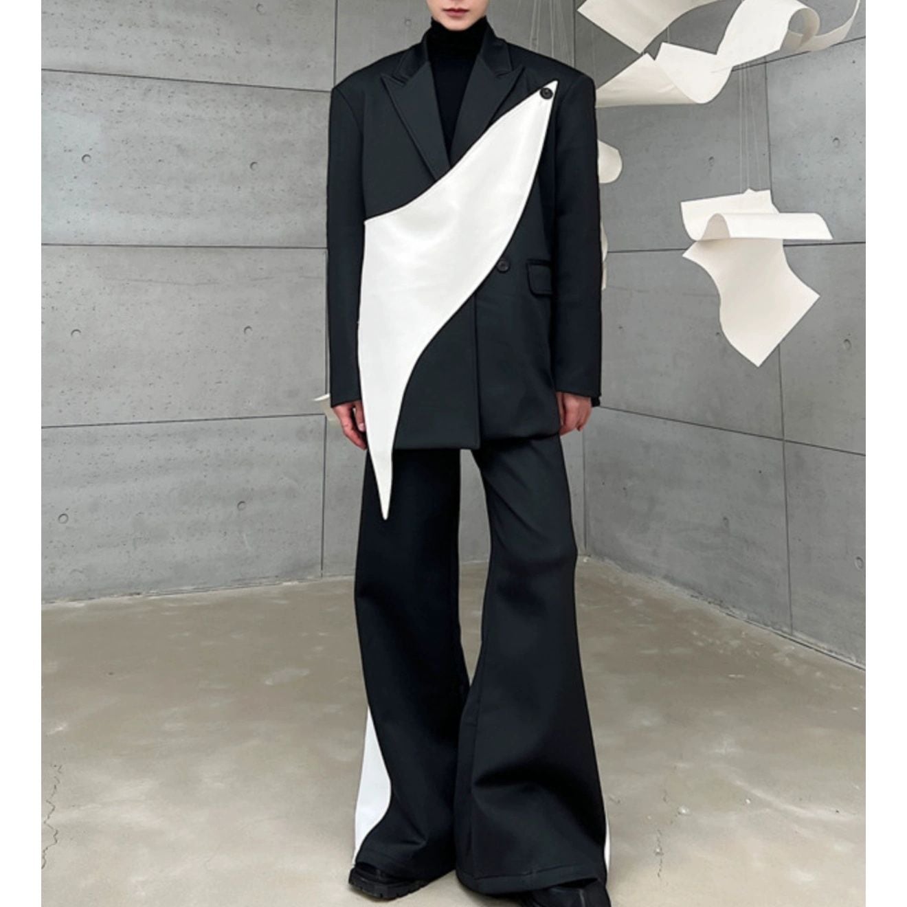 【Men】ASYMMETRIC CONTRAST BLAZER SET IN DARK CHIC STYLE S-1818