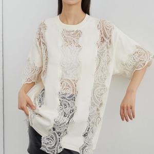 White lace hollow T-shirt S859