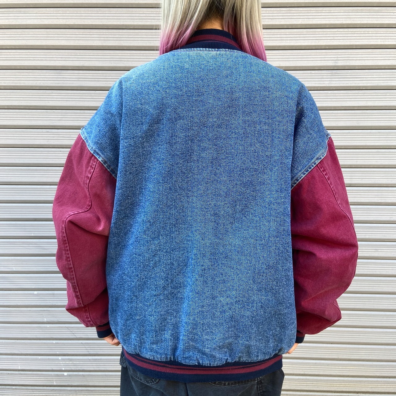 90年代 MV SPORT デニムスタジャン 刺? ブルゾン メンズL 古着 90s 
