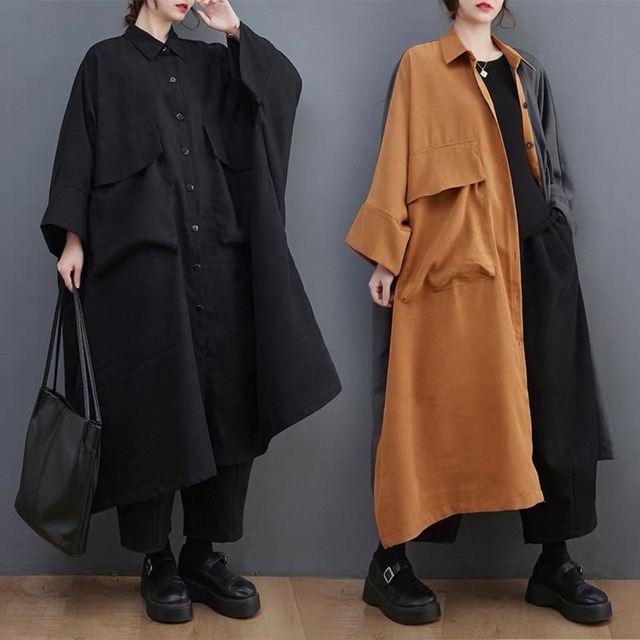 ボタンフロント オーバーサイズ シャツワンピース　D00094