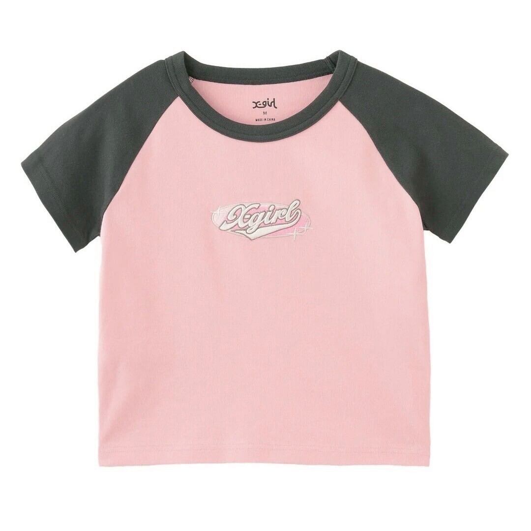 【X-girl】OVAL LOGO EMBROIDERY RAGLAN S/S BABY TEE / LtPINK【エックスガール】