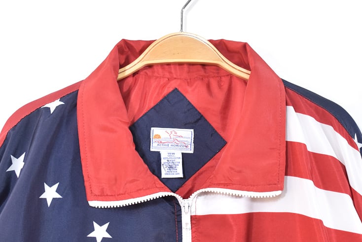 【希少】USA製 shley トリコロールカラーアメリカ国旗柄ナイロンジャケット