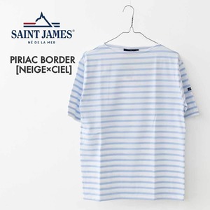 SAINT JAMES [PIRIAC BORDER - NEIGE×CIEL] [pb-nei-ciel] セントジェームス 正規販売店・カットソー・半袖Tシャツ・Tシャツ・コットン・ポートネック・ピリアック ボーダー・白×サックス・MEN'S / LADY'S [2026SS]