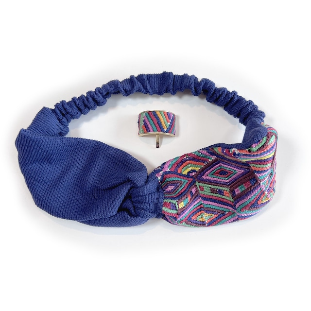 グアテマラ手織り hairband setーblue×multi colors-2