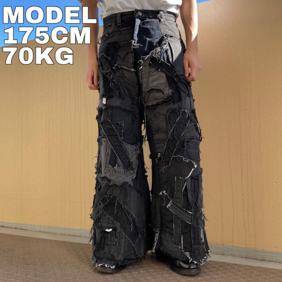 リメイクデニム バルーンパンツ 再構築 ボトム 黒 ブラック M 11997