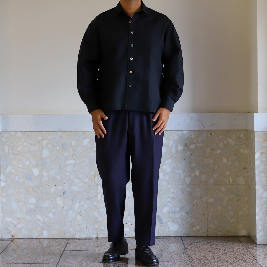 新品】MINTENS 1950s vintage summer wool shirts Black made in Italy