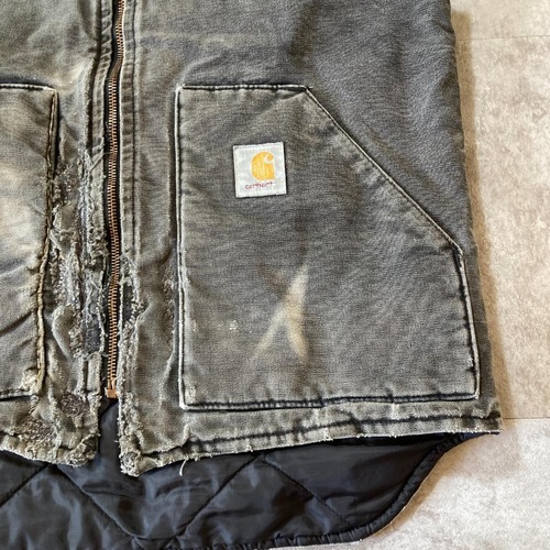 90s Carhartt フェード ブラック キルティングライナー 刺繍 USA製 vest 詳細写真4