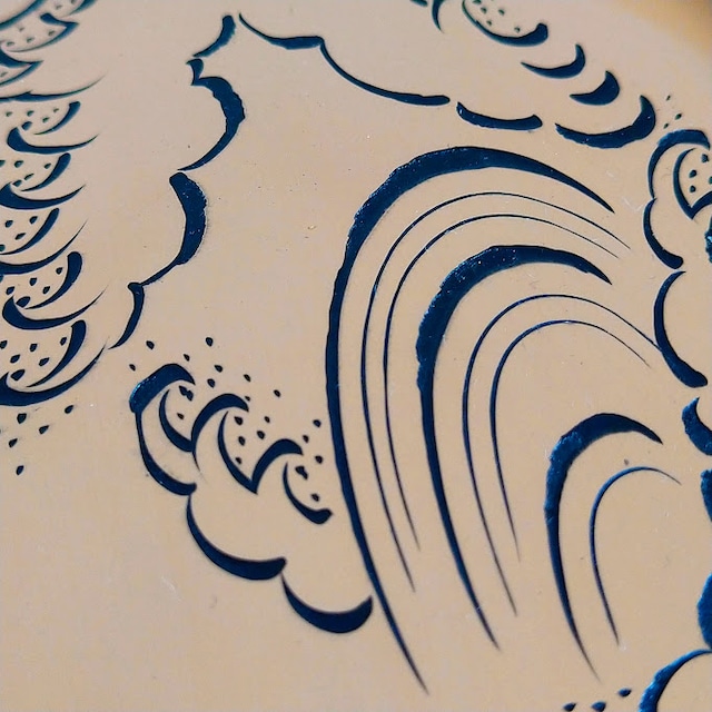 輪島塗 色漆 彫模様 からし色 波文 菓子皿 5枚セット 銘々皿 取皿 お皿