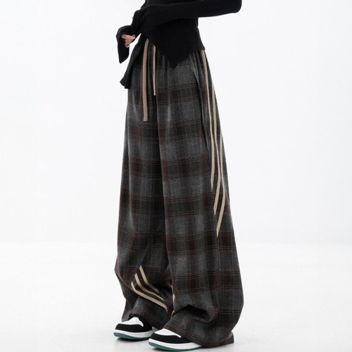 ラインデザインチェックワイドパンツ 2col   R02847